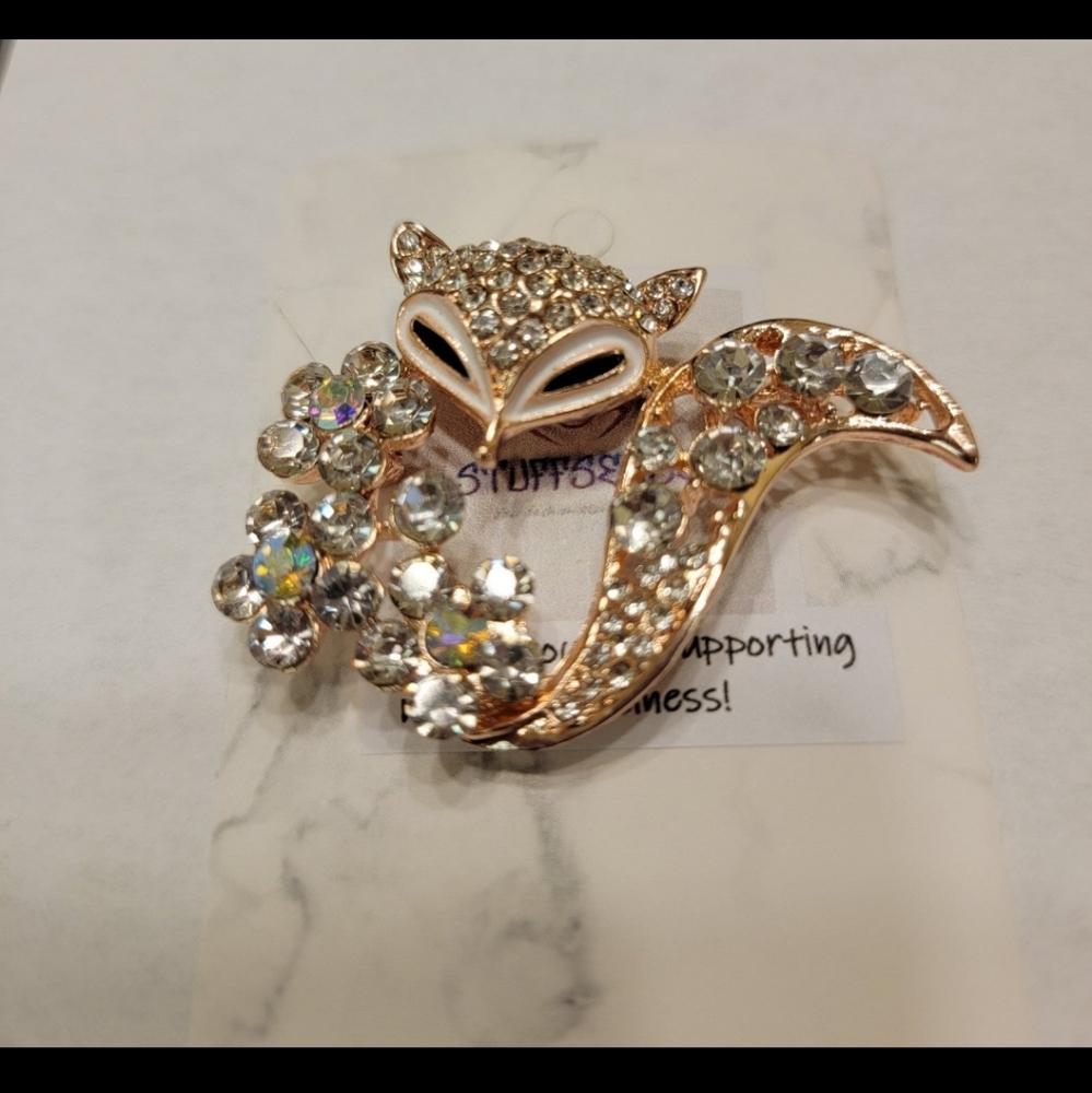 Cute Little Fox Crystal Brooch Pin